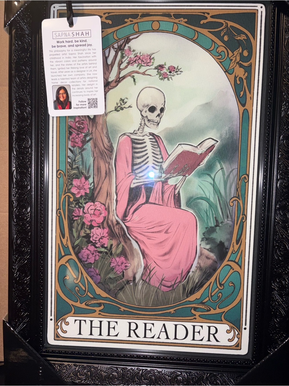 Sapna Shah Black Framed The Reader Skeleton Wall Hanging Picture